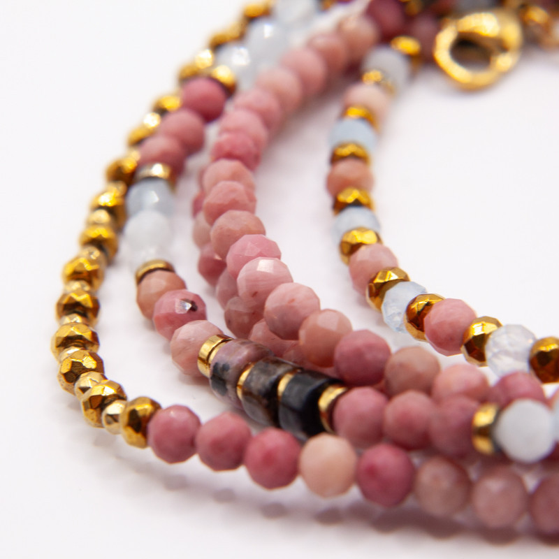 Bracelet-collier  Élysea – Tourmaline rose & Aigue-marine | Petit Cœur