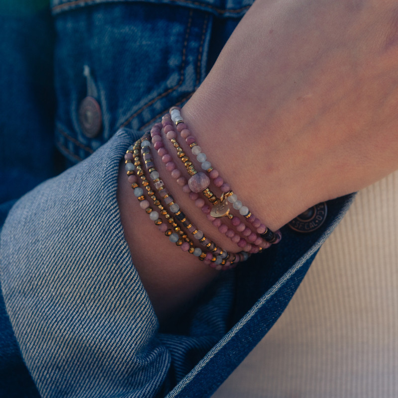 Bracelet-collier  Élysea – Tourmaline rose & Aigue-marine | Petit Cœur