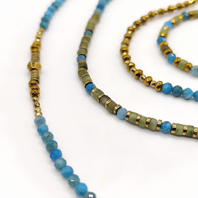 Bracelet-collier Marline en apatite et jade de Xynyl – Petit Cœur