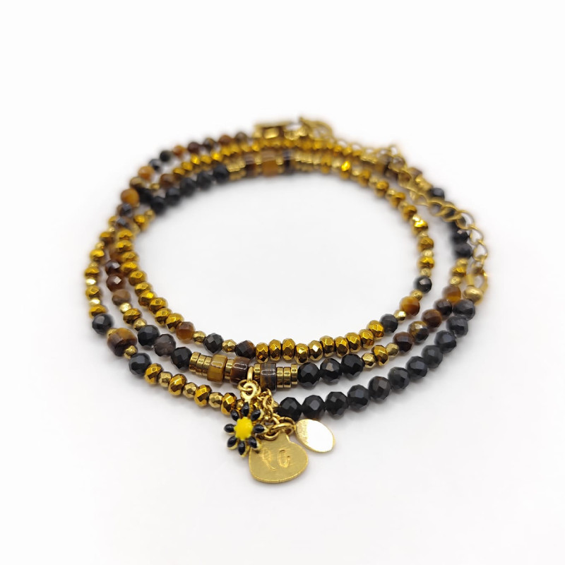 Bracelet-collier Caprice en obsidienne et œil de tigre | Bijou moderne et poétique – Petit Cœur