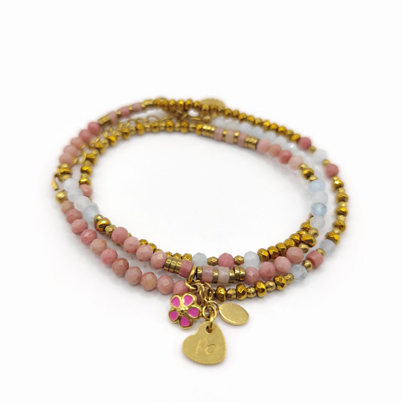 Bracelet-collier 3 Tours " Soléa "en tourmaline et aigue-marine | Bijou poétique et protecteur – Petit Cœur