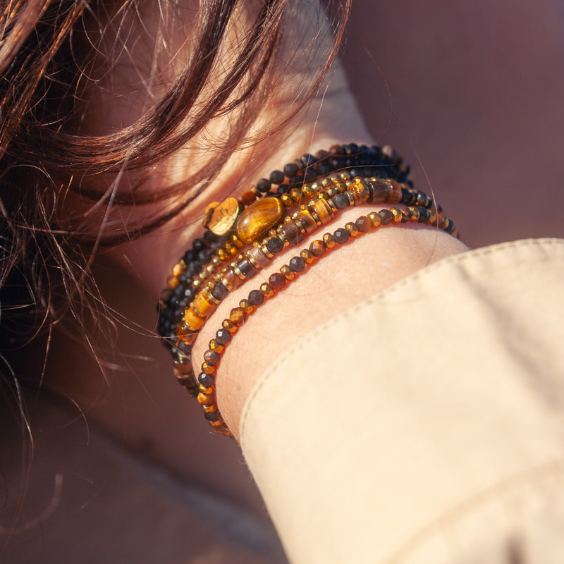 Calice – Bracelet-collier 6 tours en obsidienne et œil de tigre | Petit Cœur