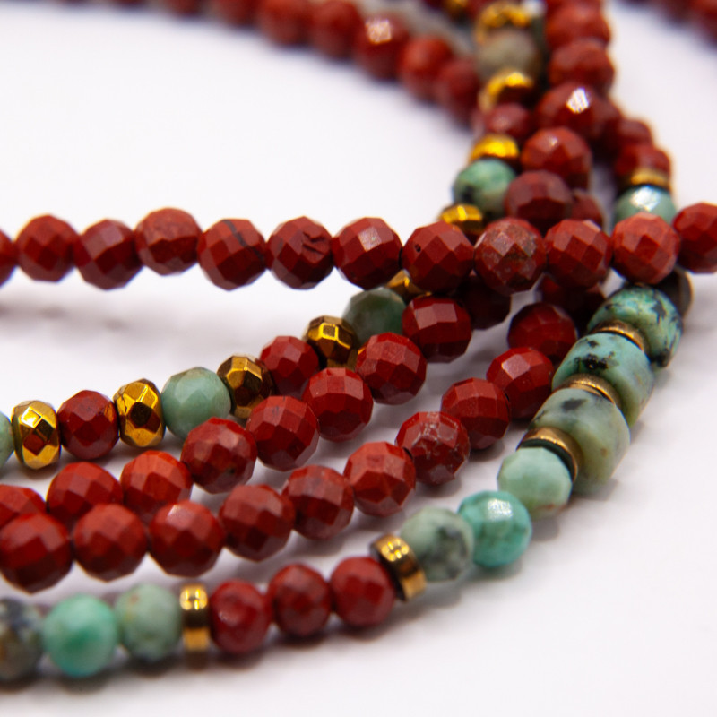 Bracelet-collier Nalia en jaspe rouge et turquoise — Collection Gaïa | Petit Cœur Bijoux
