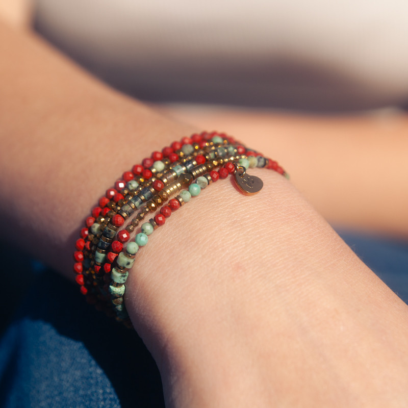 Bracelet-collier Nalia en jaspe rouge et turquoise — Collection Gaïa | Petit Cœur Bijoux