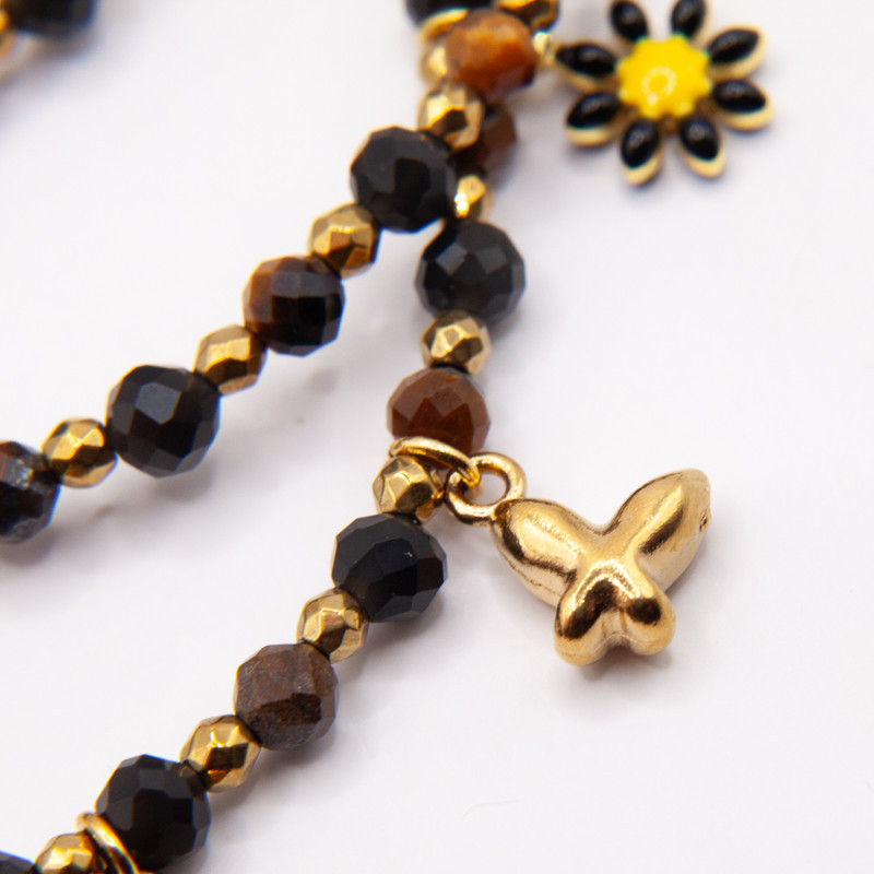 Collier ras-de-cou Bérénice – Obsidienne & Œil de Tigre | Collection Noctalis | Petit Cœur Bijoux