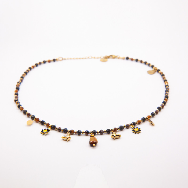 Collier ras-de-cou Bérénice – Obsidienne & Œil de Tigre | Collection Noctalis | Petit Cœur Bijoux