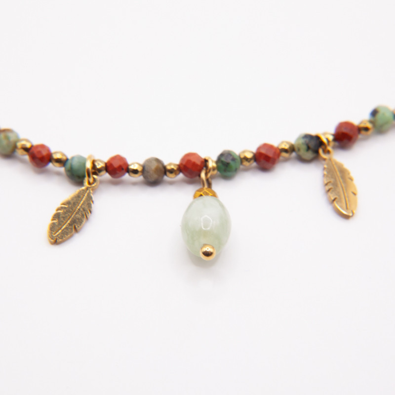 Collier ras-de-cou Camélia – Jaspe Rouge, Turquoise & Jade Vert | Collection Gaïa | Petit Cœur Bijoux