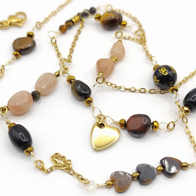 Sautoir Oniris – Obsidienne & Œil de Tigre | Collection Noctalis | Petit Cœur Bijoux