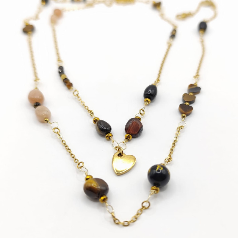 Sautoir Oniris – Obsidienne & Œil de Tigre | Collection Noctalis | Petit Cœur Bijoux