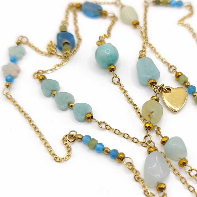 Sautoir Coraline – Apatite bleue & Jade vert | Collection Célestine | Petit Cœur Bijoux