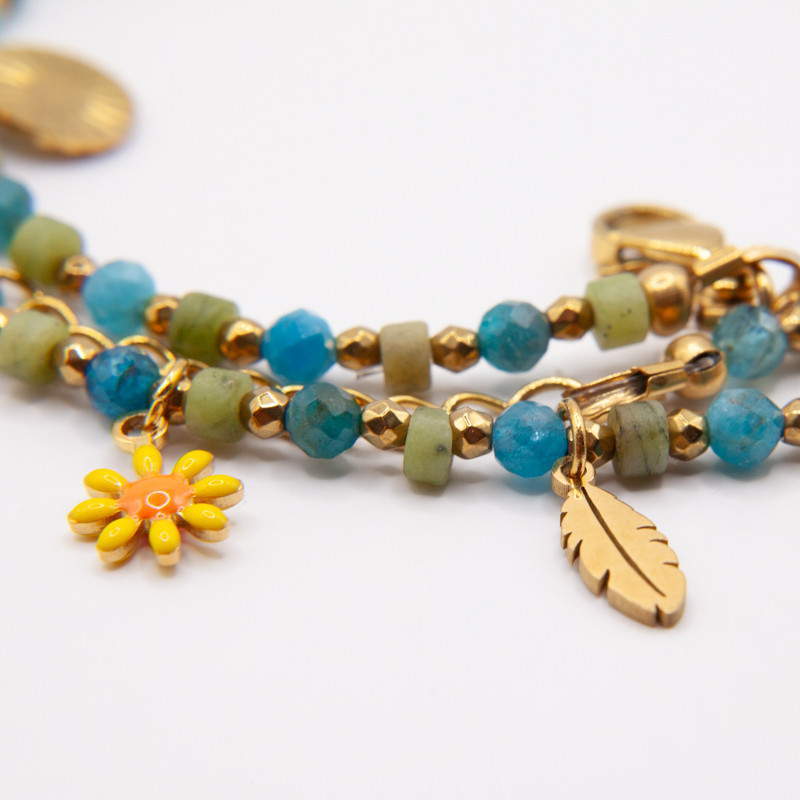 Collier ras-de-cou Colombine en apathite bleue et jade vert – Petit Cœur