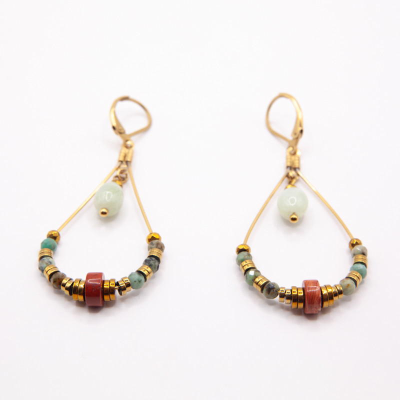Boucles d’oreilles Bahia – Jaspe rouge & Turquoise | Collection Gaïa | Petit Cœur