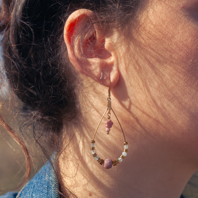Boucles d’oreilles Célia – Tourmaline rose & Aigue-marine | Collection Noéma | Petit Cœur