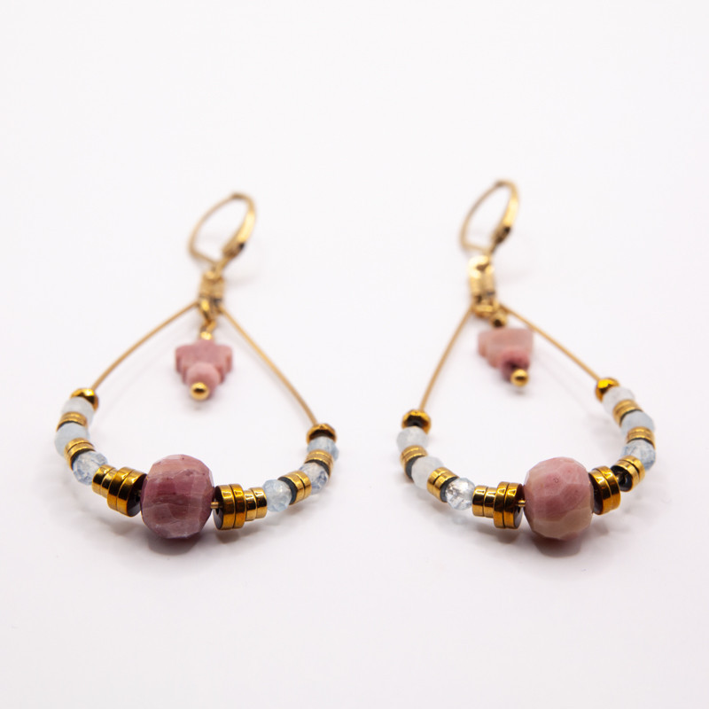 Boucles d’oreilles Célia – Tourmaline rose & Aigue-marine | Collection Noéma | Petit Cœur