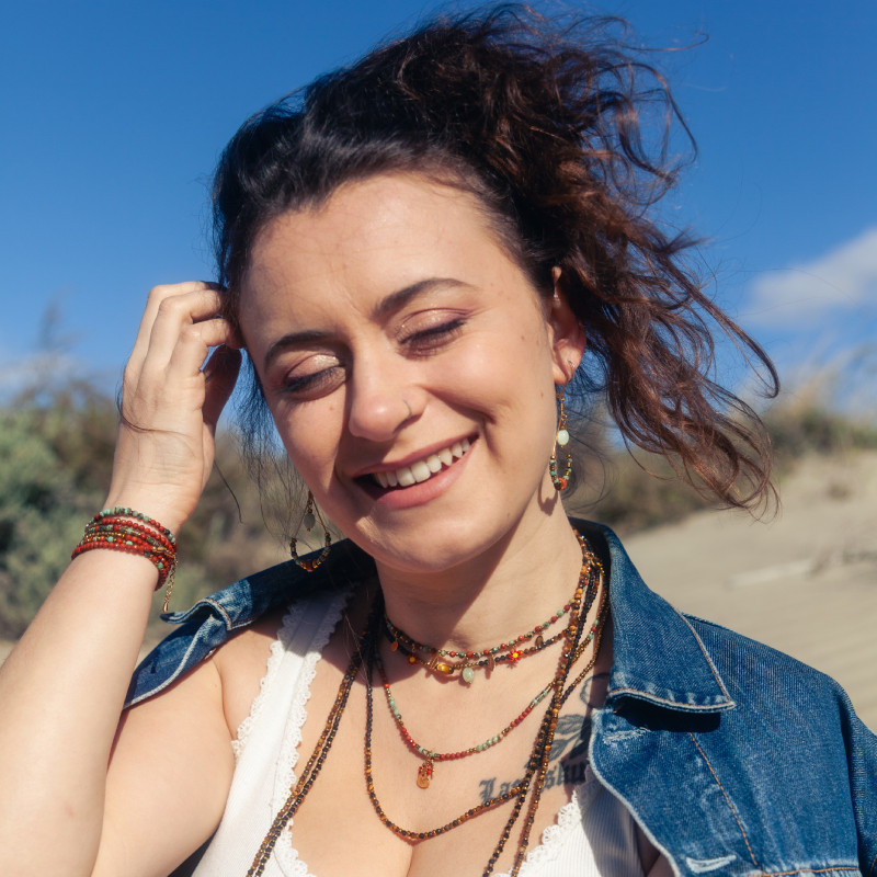 Boucles d’oreilles Bahia – Jaspe rouge & Turquoise | Collection Gaïa | Petit Cœur