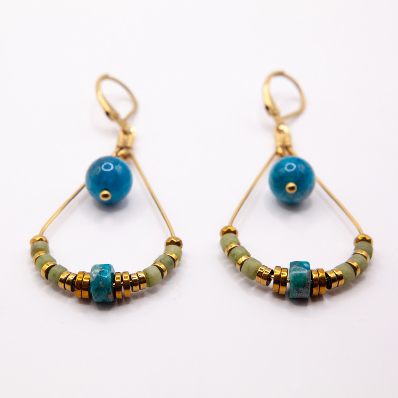 Boucles d’oreilles Ondine – Perles bleues & Jaspe vert | Collection Célestine | Petit Cœur