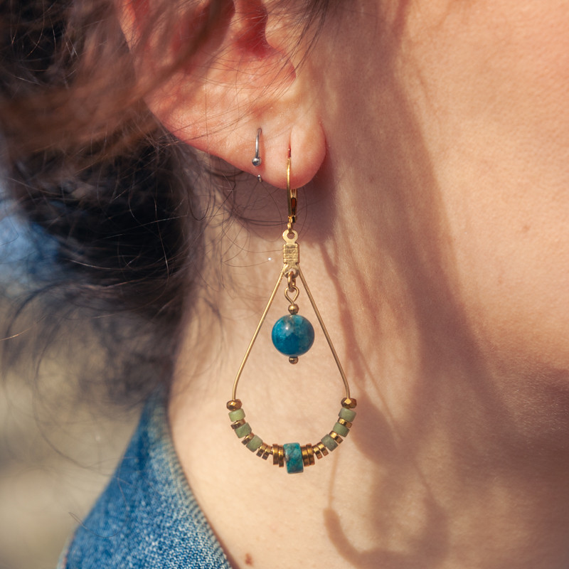 Boucles d’oreilles Ondine – Perles bleues & Jaspe vert | Collection Célestine | Petit Cœur