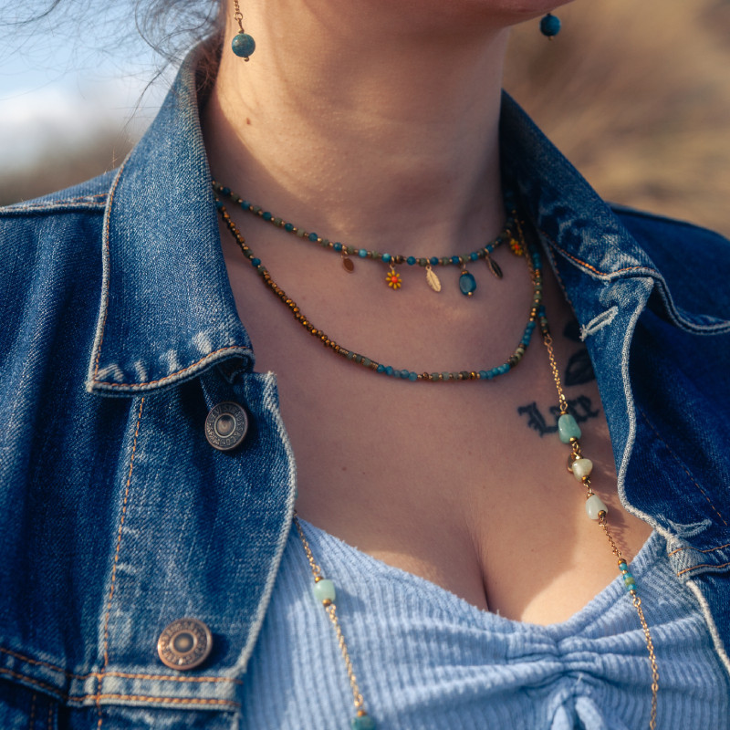 Boucles d’oreilles Ondine – Perles bleues & Jaspe vert | Collection Célestine | Petit Cœur