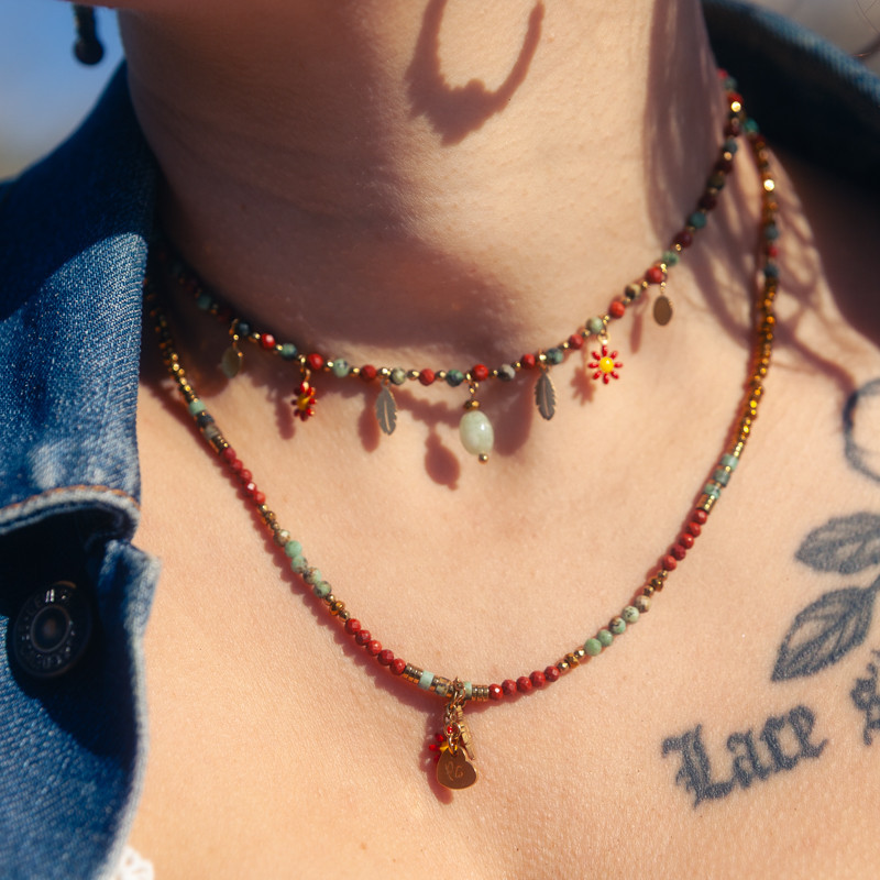 Boucles d’oreilles Bahia – Jaspe rouge & Turquoise | Collection Gaïa | Petit Cœur