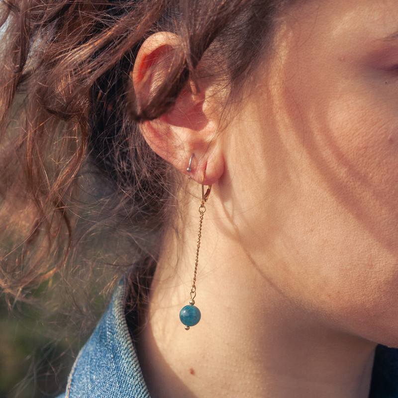 Boucles d’oreilles Eline – Apatite bleue | Collection Célestine | Petit Cœur