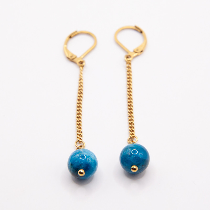 Boucles d’oreilles Eline – Apatite bleue | Collection Célestine | Petit Cœur