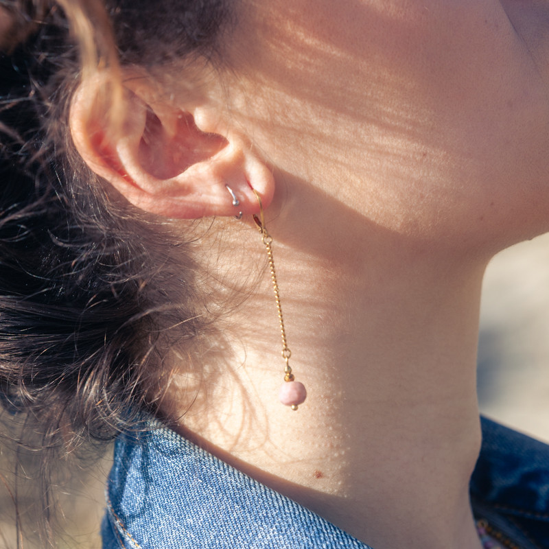 Boucles d’oreilles Maya – Tourmaline rose | Collection Noéma | Petit Cœur