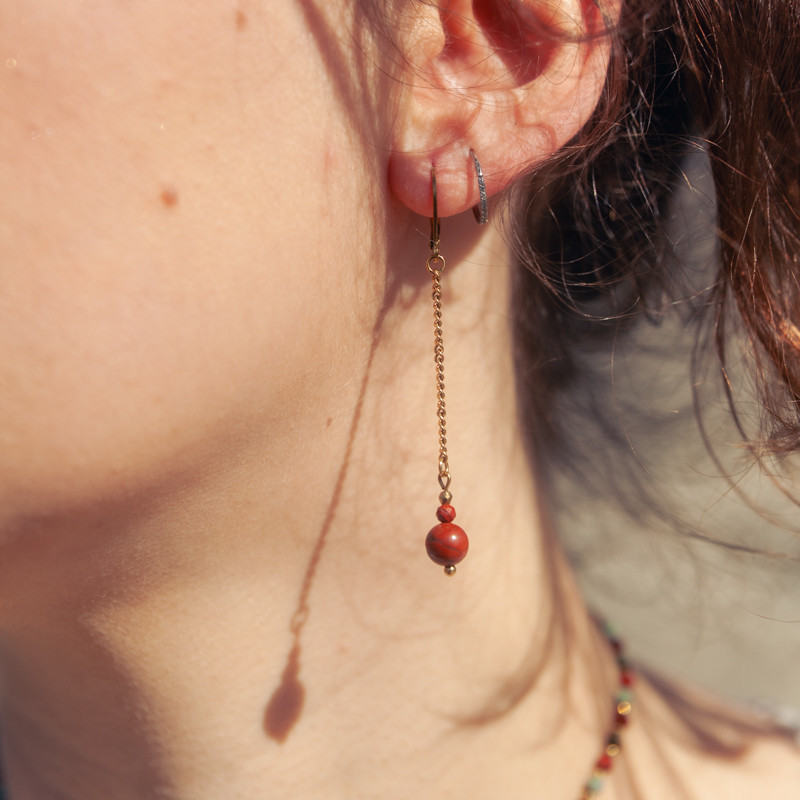 Boucles d’oreilles Dalhia – Jaspe rouge | Collection Gaïa | Petit Cœur