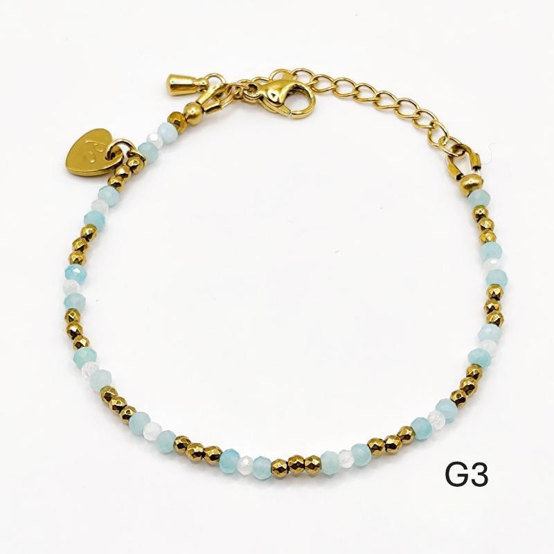 Bracelet 1 tour Gabriela – Pierre fine Amazonite et Pierre de Lune, perles dorées