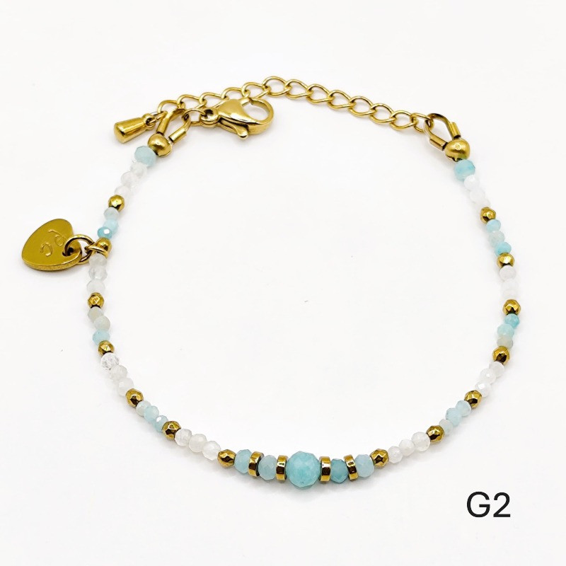 Bracelet 1 tour Gabriela – Pierre fine Amazonite et Pierre de Lune, perles dorées