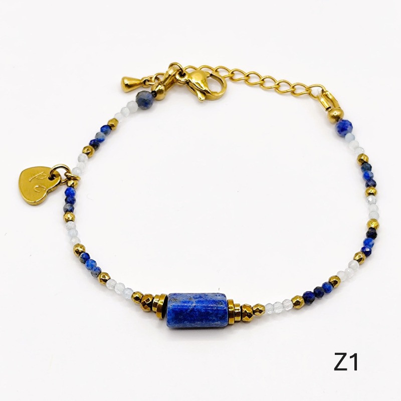 Collection Zouzou – Bracelets fins en lapis lazuli et labradorite, perles dorées Petit Cœur