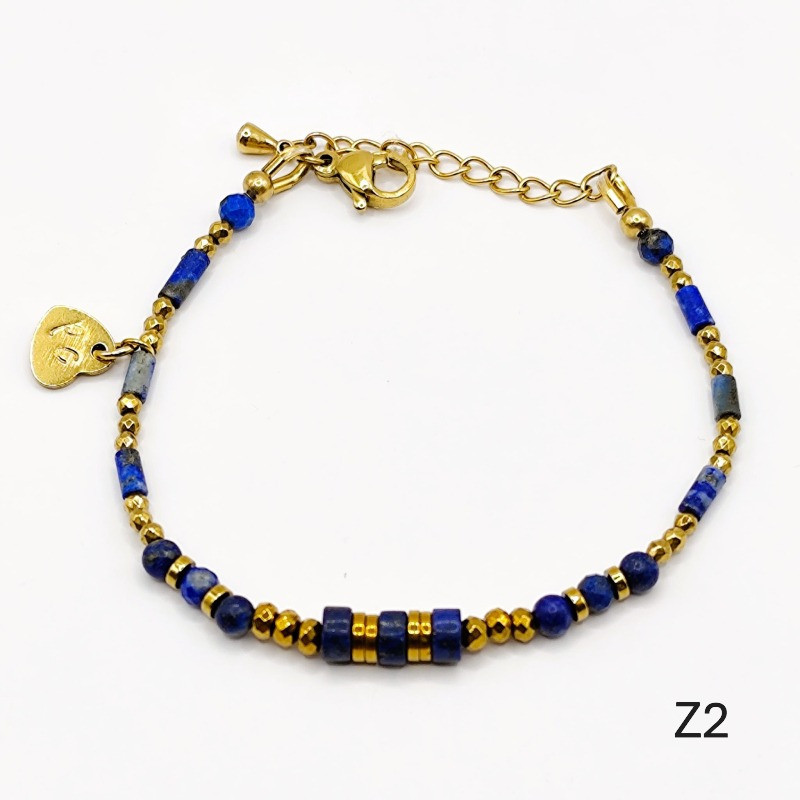Collection Zouzou – Bracelets fins en lapis lazuli et labradorite, perles dorées Petit Cœur