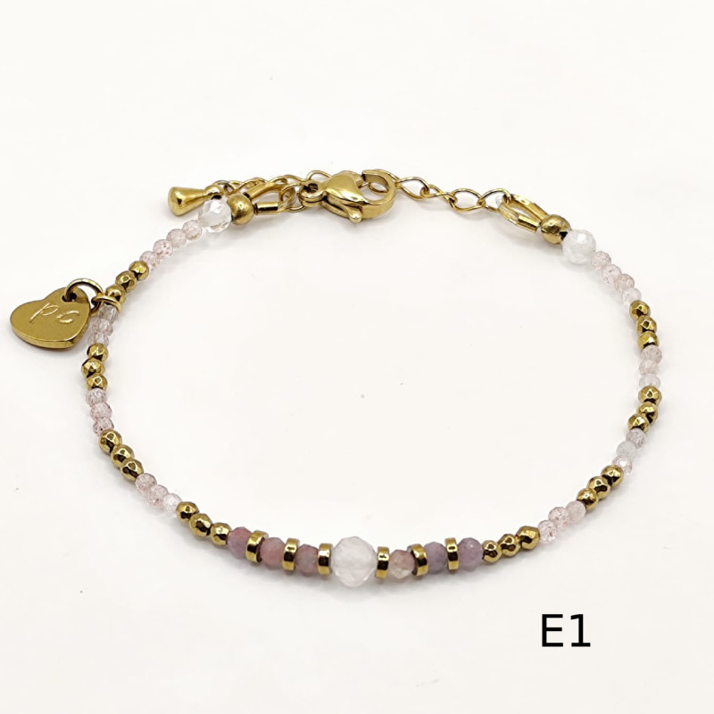 Bracelet fin en quartz & tourmaline – Collection Éloïse | Bijou doré en acier inoxydable
