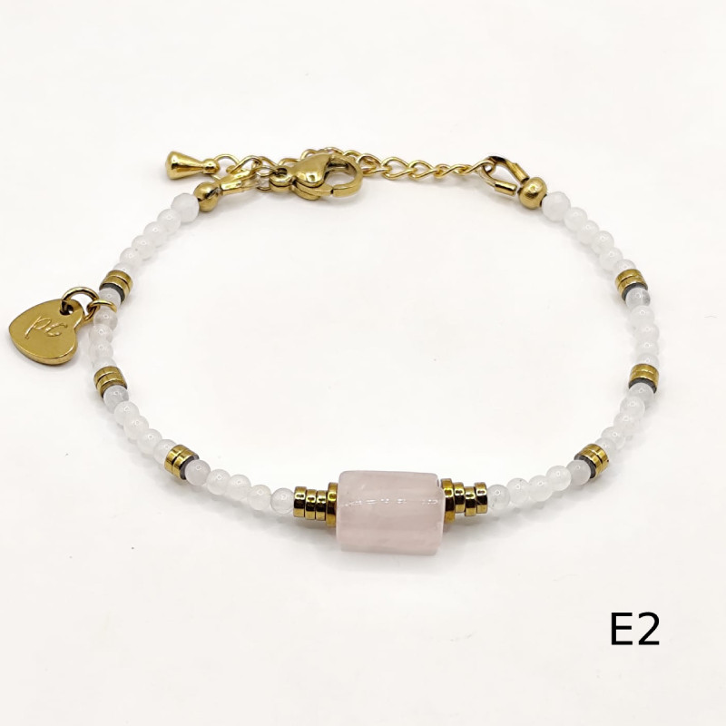 Bracelet fin en quartz & tourmaline – Collection Éloïse | Bijou doré en acier inoxydable