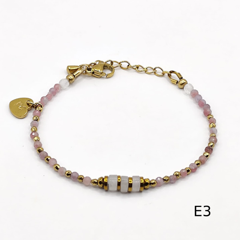 Bracelet fin en quartz & tourmaline – Collection Éloïse | Bijou doré en acier inoxydable