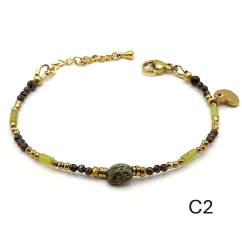 Bracelets fins Calvina – Œil de Tigre & Jade de Xynyl | Bijoux Petit Cœur