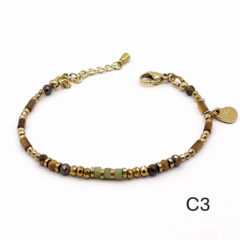 Bracelets fins Calvina – Œil de Tigre & Jade de Xynyl | Bijoux Petit Cœur