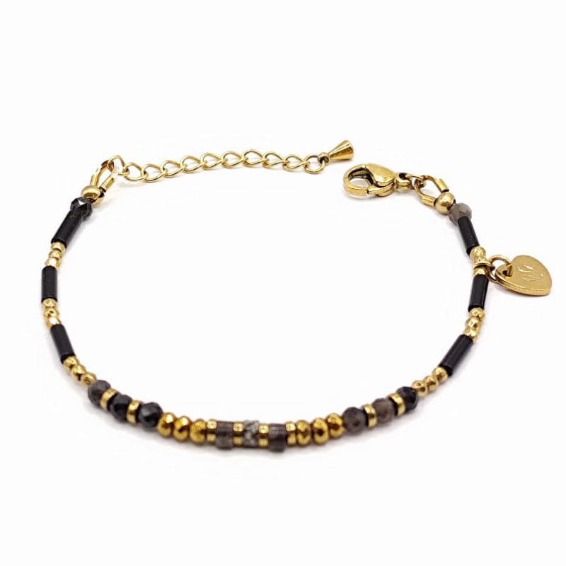 Bracelets fins Alizé – Obsidienne & Grenat | Bijoux Petit Cœur