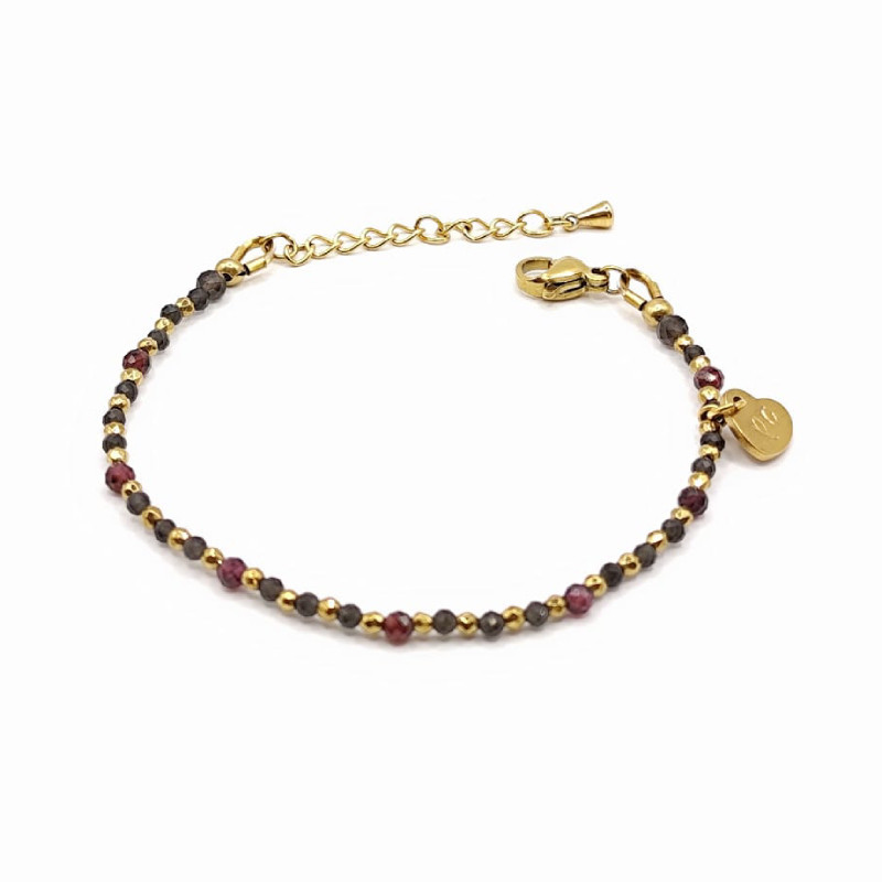 Bracelets fins Alizé – Obsidienne & Grenat | Bijoux Petit Cœur