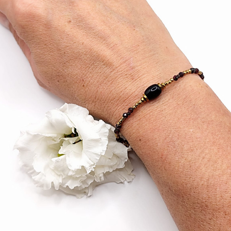 Bracelets fins Alizé – Obsidienne & Grenat | Bijoux Petit Cœur