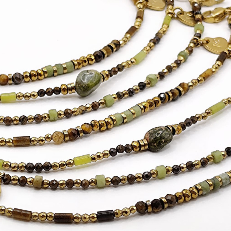 Bracelets fins Calvina – Œil de Tigre & Jade de Xynyl | Bijoux Petit Cœur