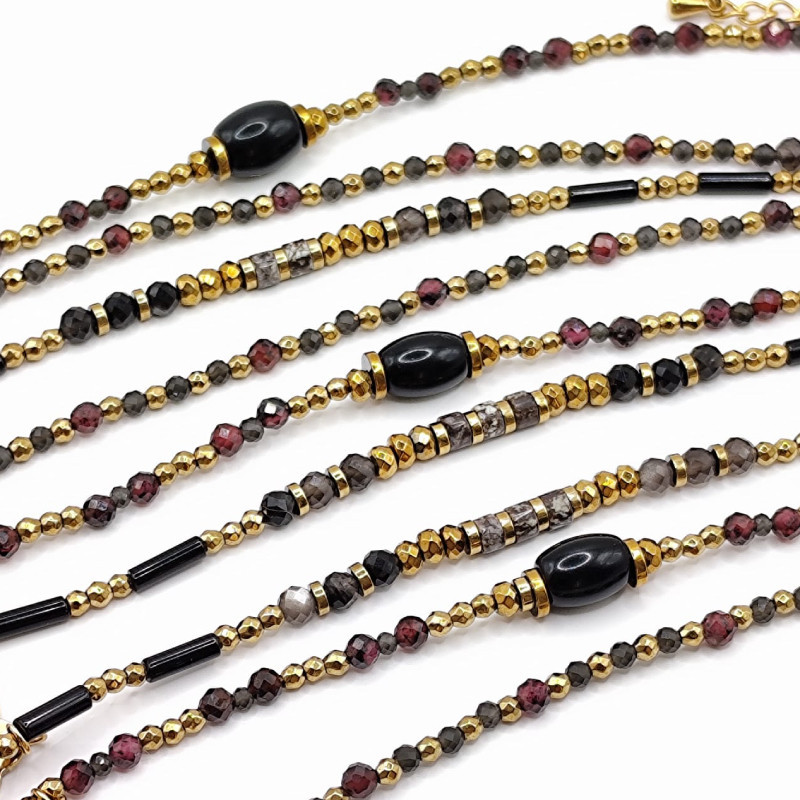 Bracelets fins Alizé – Obsidienne & Grenat | Bijoux Petit Cœur